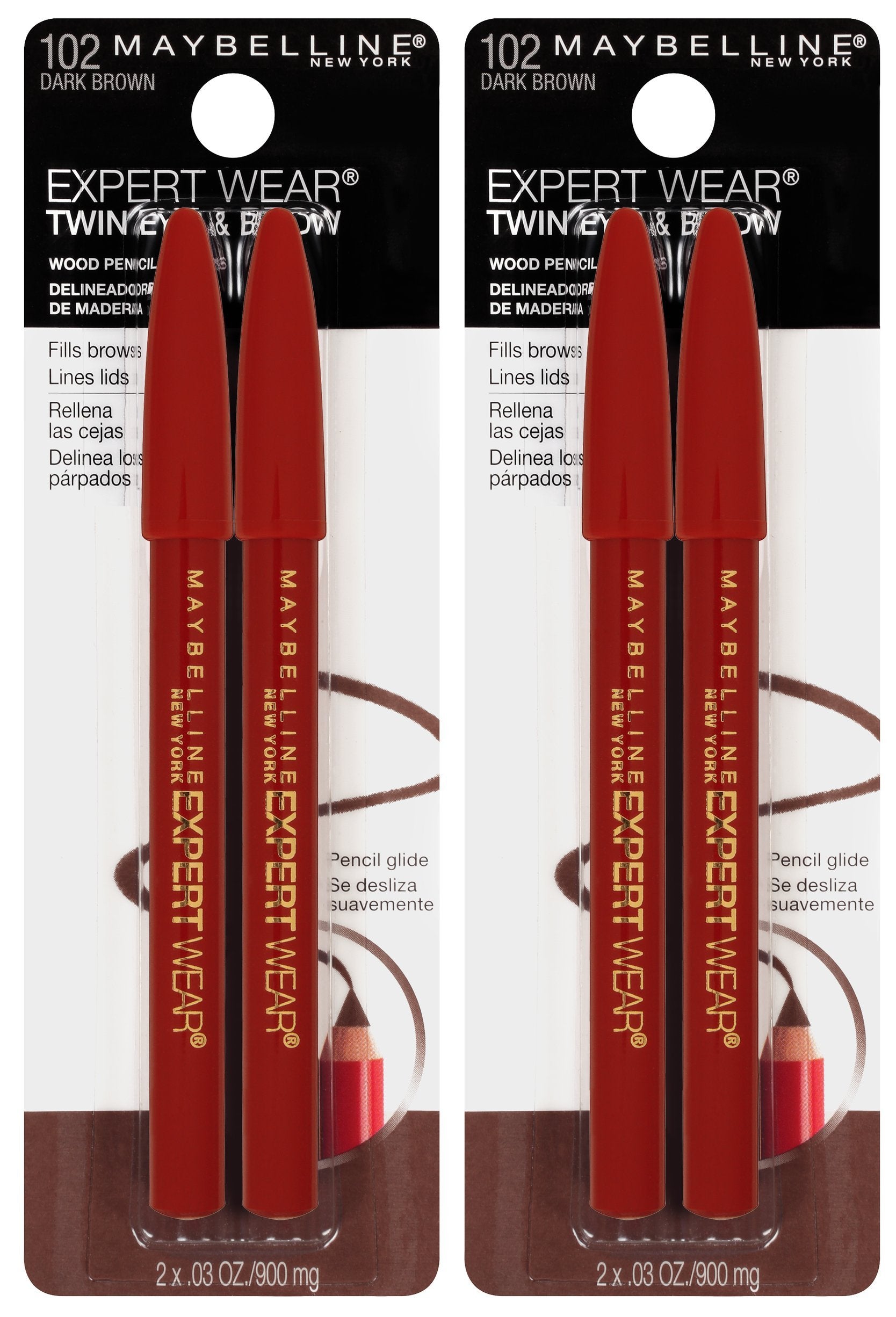 Maybelline New York Expert Wear Twin Brow & Eye Pencils Makeup, Velvet Black, 2 Count Twin (total 4 pencils ), 2 Count (Pack of 2)